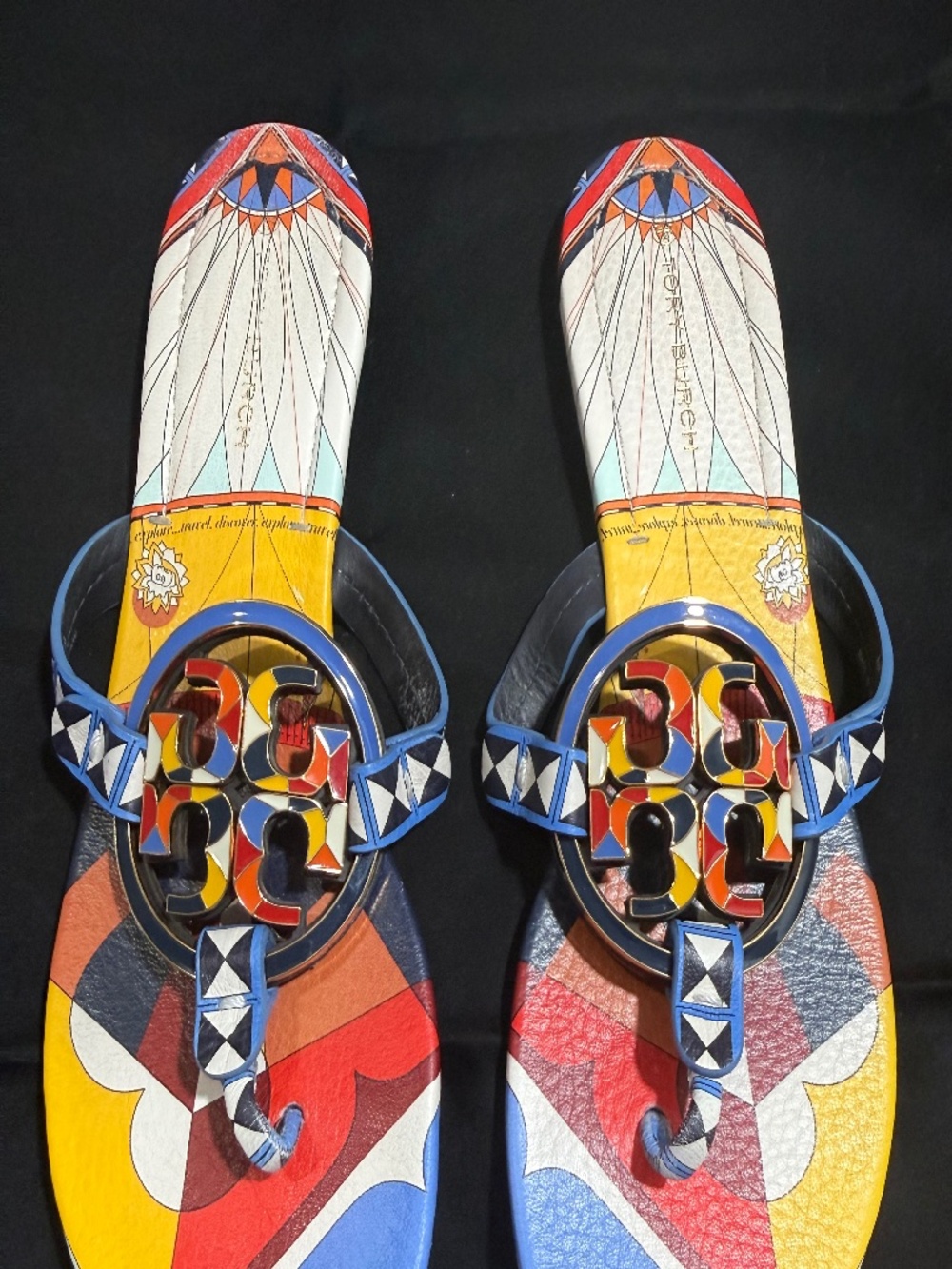 Tory Burch Designer Mosaic Thong Sandals Limited Edition Multi Color Size 8